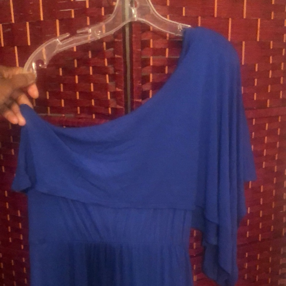 Blue Asymmetrical Ruched Cocktail Dress